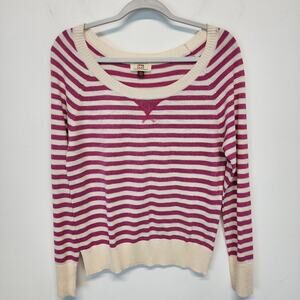 LEI Metallic Stripe Sweater Size Junior XL Pink Ivory Long Sleeve Scoop Neck Y2K